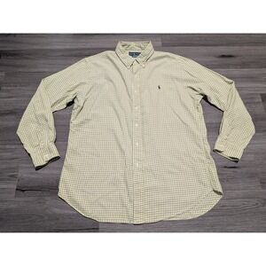 Ralph Lauren Men's Green White Gingham Plaid Long Sleeve Shirt‎ Size XL